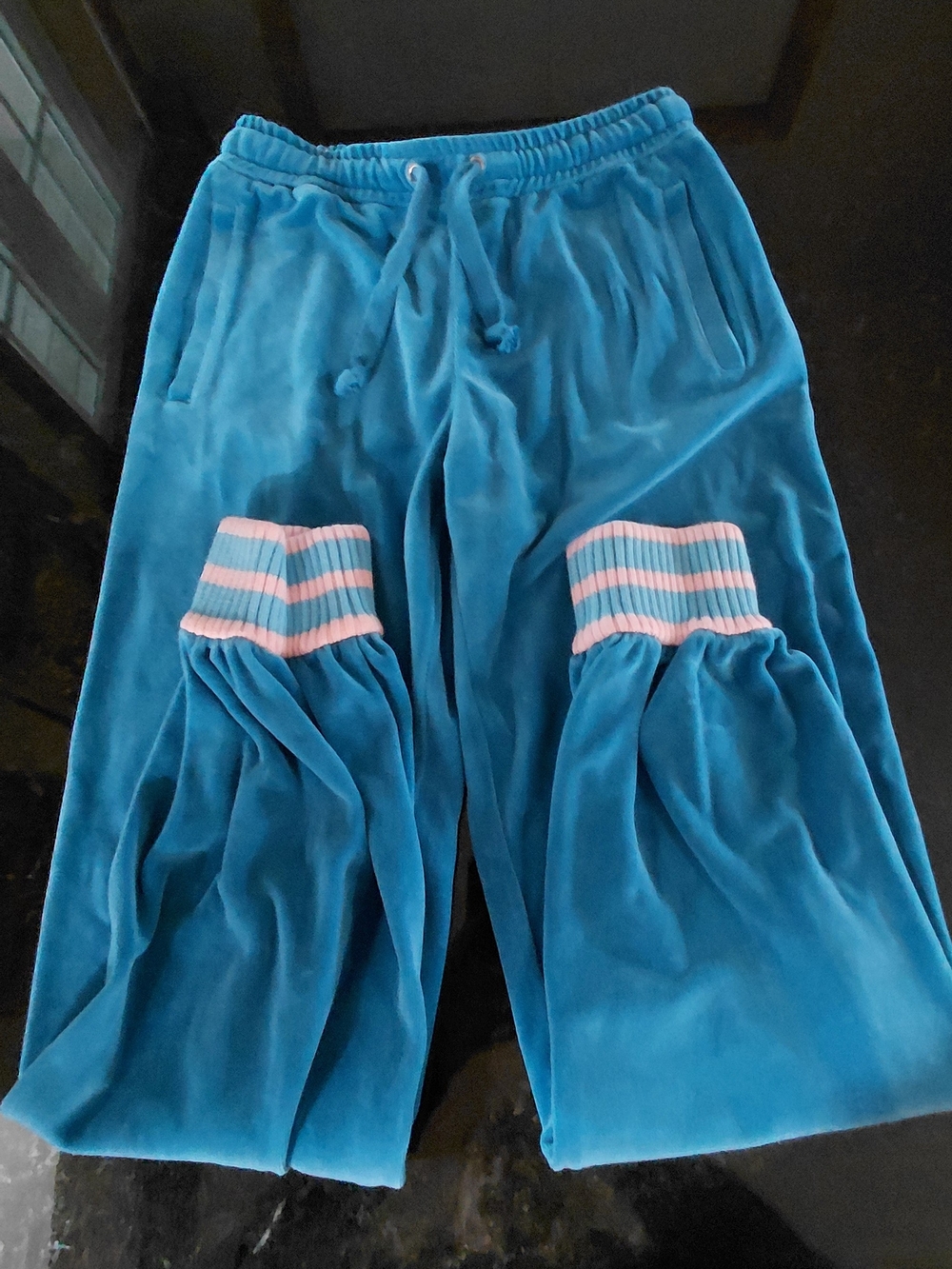Gucci Blue Chenille Velour W Cuff Pocket Joggers Track Pants Size M 6 8